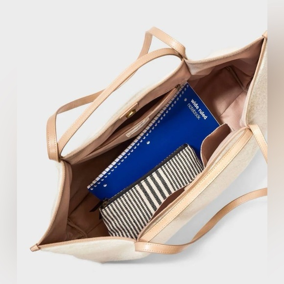 Large Faux Sherpa Fleece TOTE BAG, natural white. Interior pockets&double straps - Picture 3 of 10